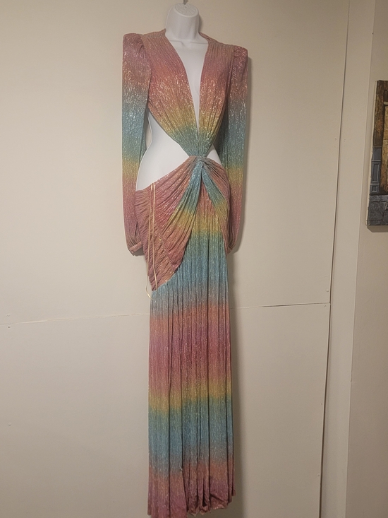 PatBO Dresses & Skirts - PatBO Pastel Rainbow Metallic Maxi Dress - Pink, Blue, Yellow, Green